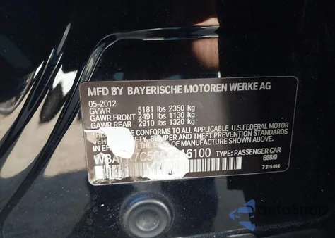 2012 BMW 535I from USA, damaged, VIN WBAFR7C56CC816100